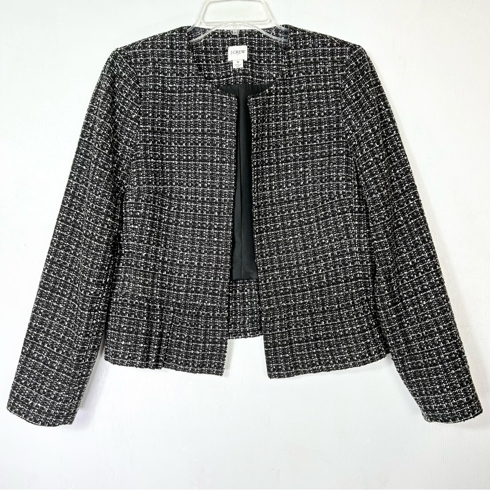 J crew factory | tweed style ruffled hem jacket lined 8 black white short / crop